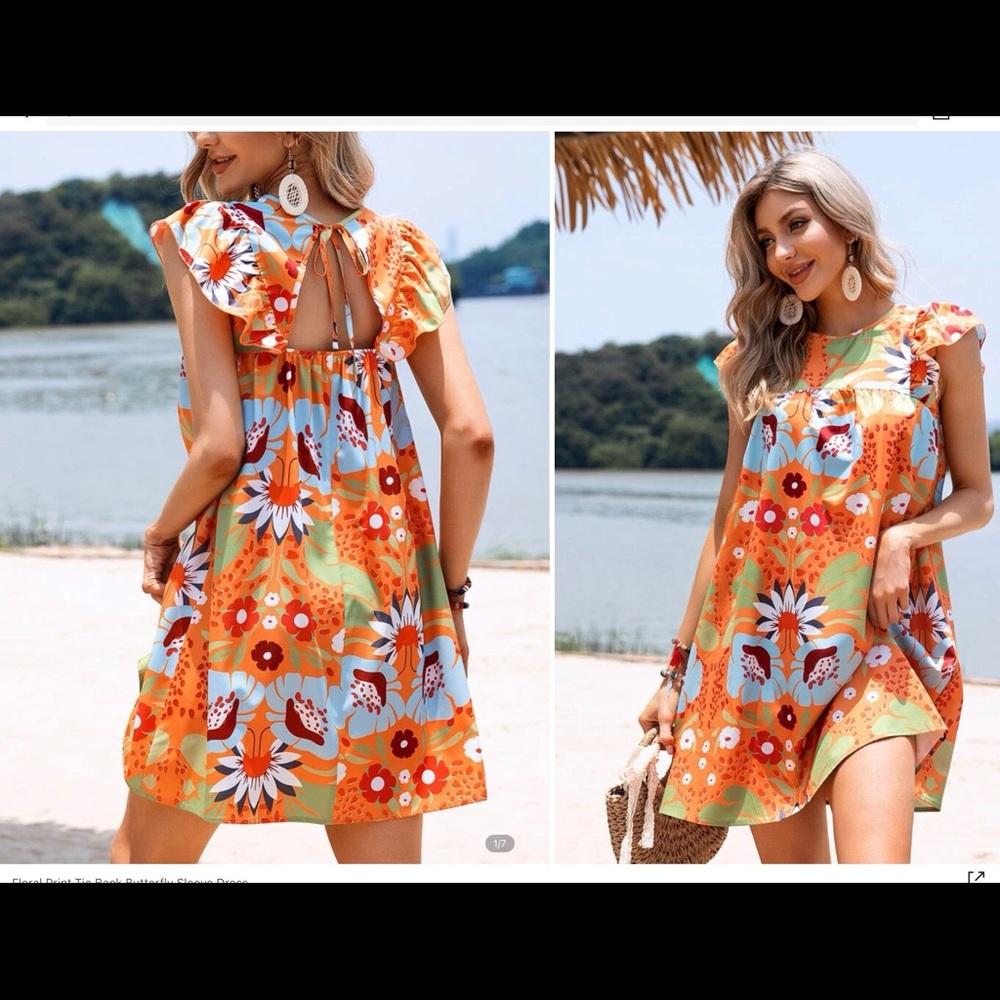 Butterfly sleeve tie back dress